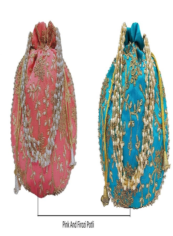 athizay أثيزاي (عبوة من قطعتين من حقائب بوتلي الوردية، حقائب فروزي ماتكا للنساء لحفلات الزفاف || هدايا تذكارية) - Image 5